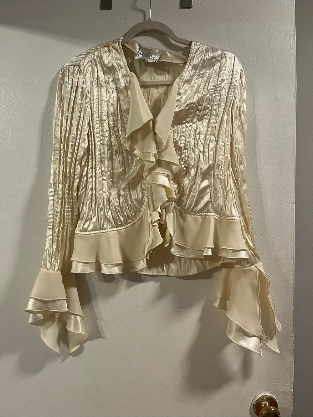 Joseph Ribkoff Cream Ruffled Satin Blouse